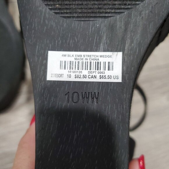 Torrid Women's Sz 10 WW Black Wedge Heels Back Heel Zipper Open Toe Rhinestones - Picture 9 of 15